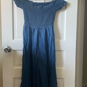 Blue Off-Shoulder Midi Dress